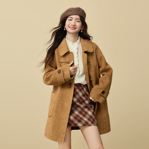 Xishijie (sllsky) French romantic fungus edge stand collar shirt 2025 autumn and winter elegant temperament commuter brushed shirt cream apricot S