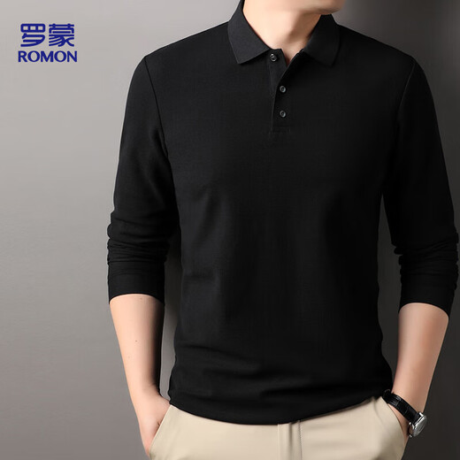 ROMON long-sleeved T-shirt men's POLO lapel solid color top bottoming shirt business casual inner wear for men black XL