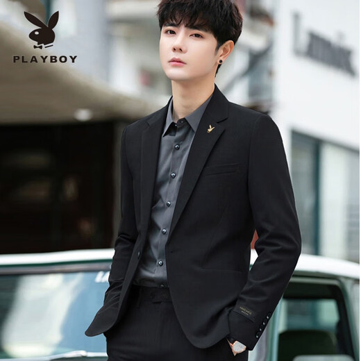 Playboy Suit Men's Casual Suit Formal Groomsman Suit Small Suit Jacket Men Black Single Suit XL 175 Recommended 115-130 Jin Jin equals 0.5 kg