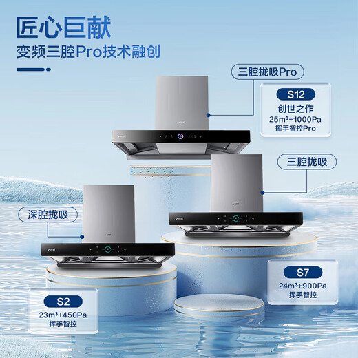 华帝（VATTI）抽油烟机欧式顶吸式 25m³油烟机燃气灶烟灶套装 变频三腔S12一级拢烟挥手控自动清洗i11183 【烟灶热】搭16升双一级恒温热水器-i12165