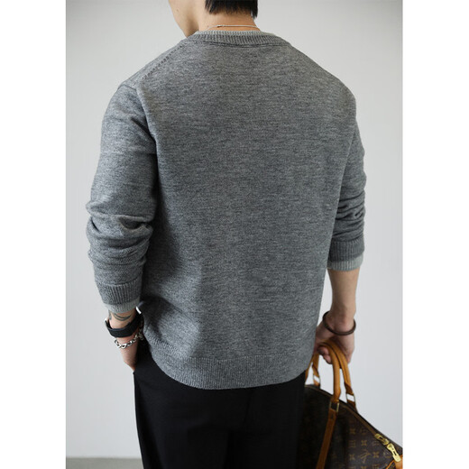 Kuraishi Kazuki trendy brand old money retro Henry collar sweater men's 2025 autumn and winter fashion versatile casual warm top light gray M