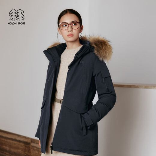 KOLON SPORT waterproof, windproof and breathable women's mid-weight fur collar hooded goose down jacket