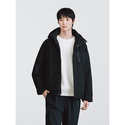 GXG男装 双色防风帽设计胸前防水拉链男士短款羽绒服  25冬季新品 黑色 M
