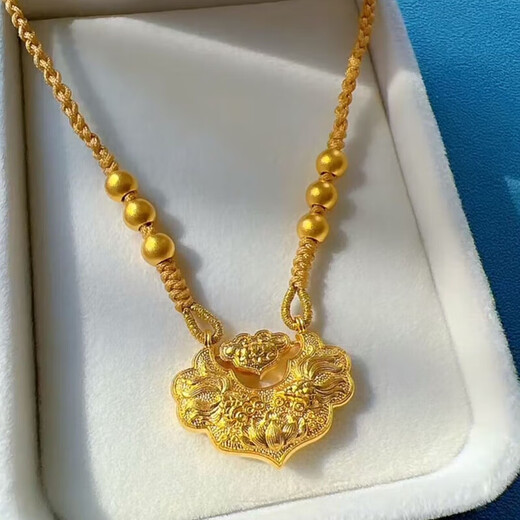 Chow Tai Fook gold pendant koi lock foot golden lotus braided necklace gold lock longevity lock bag girlfriend Valentine's Day gift red braided rope lock bag + 6 gold beads