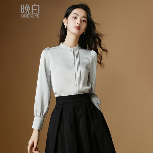 Late White New Product French Satin Versatile Shirt Women's 2025 Temperament Shirt Versatile Top Silver Gray XL