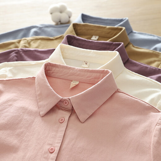 Yun Qiurong women's shirt cotton long-sleeved autumn and winter thick brushed versatile 2025 autumn new shirt pure cotton top fashionable off-white M 115-135Jin Jin equals 0.5 kg