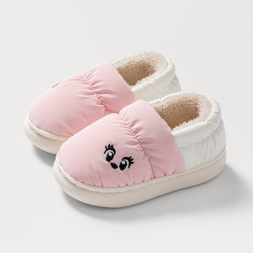 Pig Daddy Children's Cotton Slippers Boys Autumn and Winter Indoor Bag Heel Anti-Slip Warm Girls Baby Outerwear Cotton Shoes Powder 17