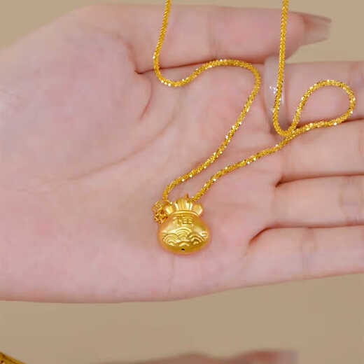 QMXD Gypsophila Gold Money Bag Necklace Women's Short Design Chinese Style Retro Pendant Imitation Sand Gold Does Not Fade for a Long Time Gold