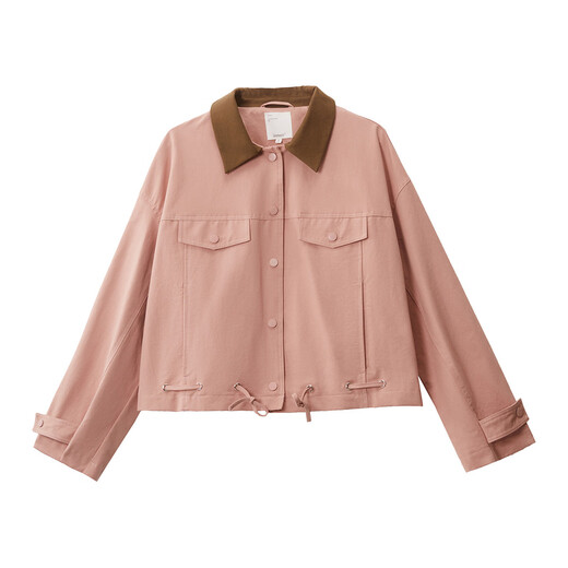 INMAN Pure Cotton Revealable Jacket Women's 2025 Autumn Loose Fashionable Contrast Color Lapel Work Jacket Top Lotus Pink S