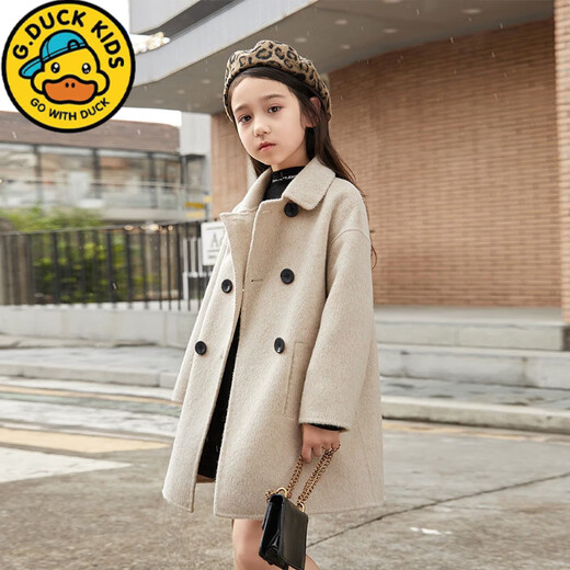 G.DUCKKIDS high-end double-sided cashmere coat for girls 2025 autumn and winter new style children's woolen woolen woolen coat for older children off-white 150 cm