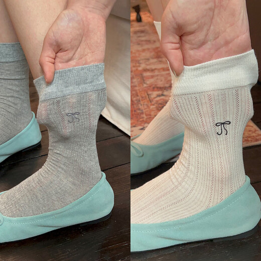 VCICTIOLIA atmosphere gray socks women's mid-calf socks summer thin hollow ballet style stockings gray + milk white one size