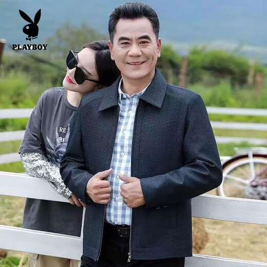 Playboy (PLAYBOY) Spring Jacket for Men, Middle-aged and Elderly Dad Lapel Lapel 40 to 60 Years Old Spring and Autumn Loose Jacket Official Flagship Lapel High Quality Dark Gray/Spring and Autumn Style M 170/88A 80-105Jin Jin is equal to 0.5 kg