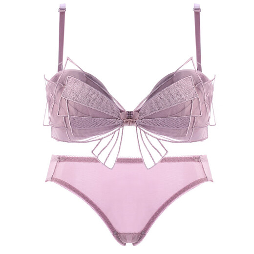 Modal half-cup underwear for women with small breasts, push-up and push-up, no wire bra, sexy lace breast-retracting adjustable bra, purple single piece 70A 32