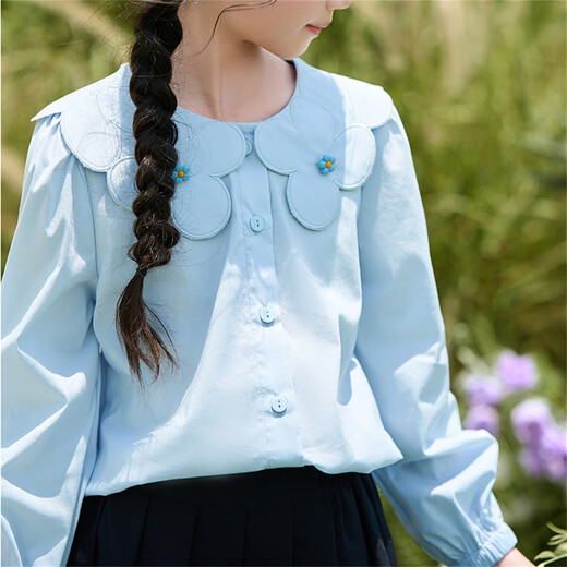 Xiaoyinman Girls Flower Doll Collar White Shirt 2025 Spring and Autumn Children's Fashionable Long-Sleeved Shirt College Trend
