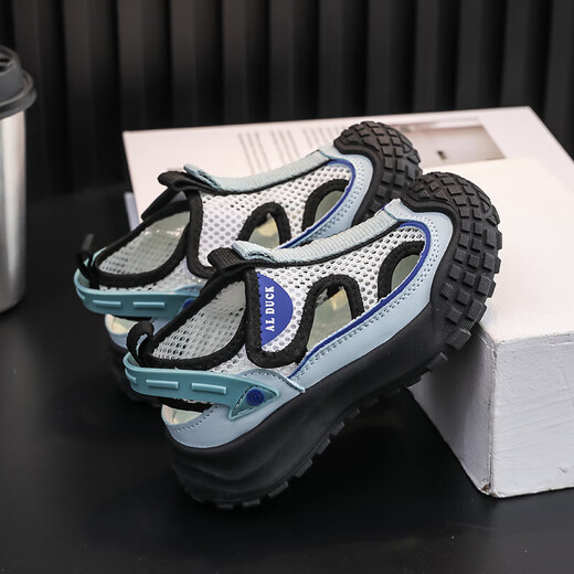 Spring and summer new sports shoes for boys, single net, girls and children's shoes, soft sole casual shoes, trendy khaki 12, size 34, inner length 21.7CM