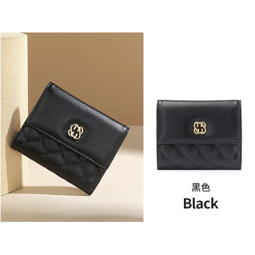 Woodpecker genuine leather wallet for women 2025 new card holder cowhide rhombus stitching small coin purse short style multiple card slots black
