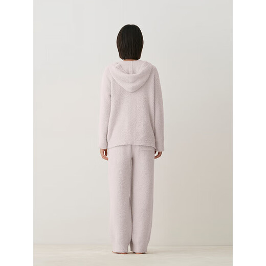 MUJI Women's Heated Woolen Yarn Home Hooded Cardigan Women's Pajama Top Winter Thickened Smoked Pink S-M