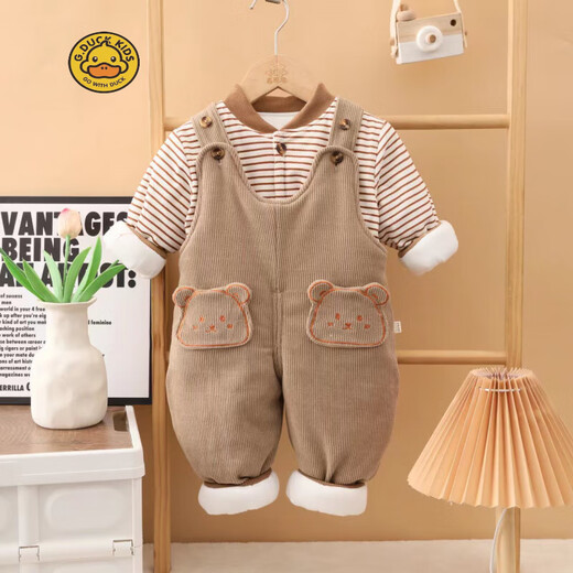 HAL.DUCK2025 New Infant Cotton Clothes Suspenders Two-piece Set Boys Openable Boys and Girls Cotton Clothes Suit Thickened Pink Bear Head Suspender Suit 100 cm 26Jin Jin is equal to within 0.5 kg