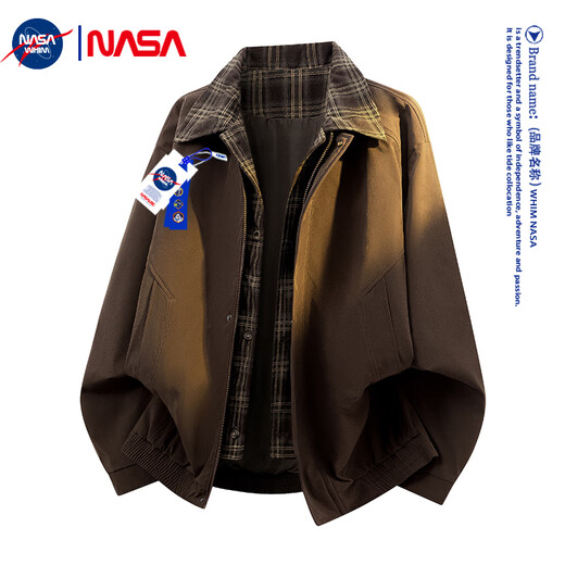 WHIM NASA autumn jacket men's loose trendy casual workwear jacket men's lapel fake two-piece trendy plus size tops black XL (120-140Jin Jin equals 0.5kg)
