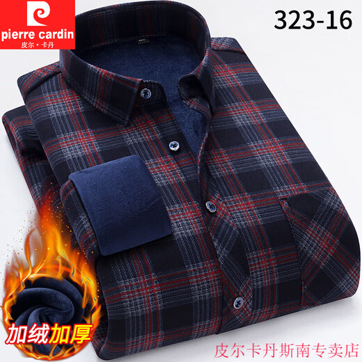 Pier Cardin 2025 Herbst und Winter Herren kariert warmes Hemd verdickte doppelseitige Fleece Casual Shirt Fashion Daddy's Winterhemd 323-10 44