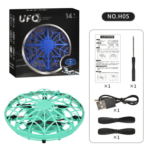 Nouveau UFO soucoupe volante intelligente avion à induction geste suspendu drone à quatre axes jouet pour enfants avion bleu OVNI + télécommande + montre télécommande (lumières froides)