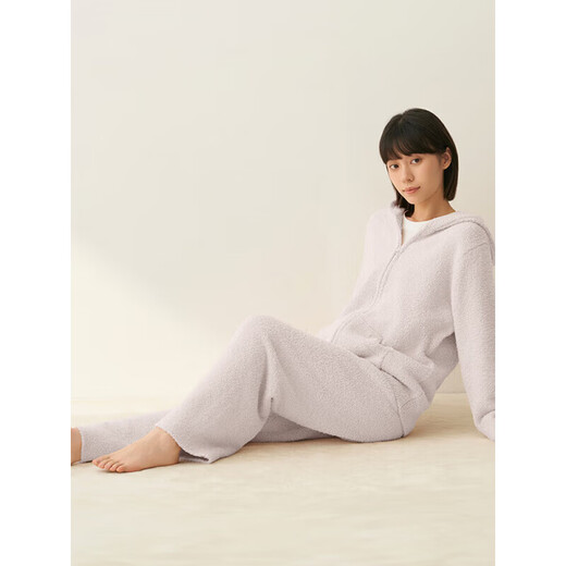 MUJI Women's Heated Woolen Yarn Home Hooded Cardigan Women's Pajama Top Winter Thickened Smoked Pink S-M