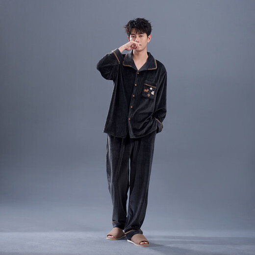 Mrs. Slee SLEEP TIGHT couple pajamas 2025 new women's winter island velvet thickening plus velvet simple temperament men can wear winter suit YR925005-Men's XL