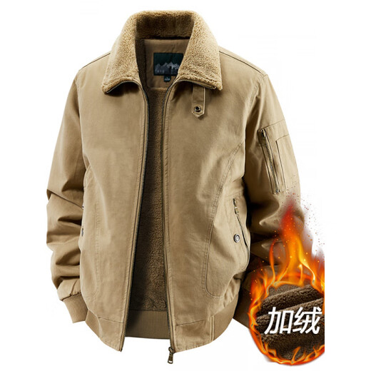 FOSEKI international luxury high-end brand, middle-aged men's cotton-padded jackets, winter velvet thickened jackets, middle-aged and elderly men's winter cotton-padded jackets, military green 4XL 190-205Jin Jin is equal to 0.5 kg