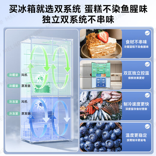 MeiLing worry-free built-in refrigerator 510 liters cross-door multi-door household ultra-thin zero built-in dual system dual cycle first-level energy efficiency air-cooled frost-free BCD-510WP9CZX