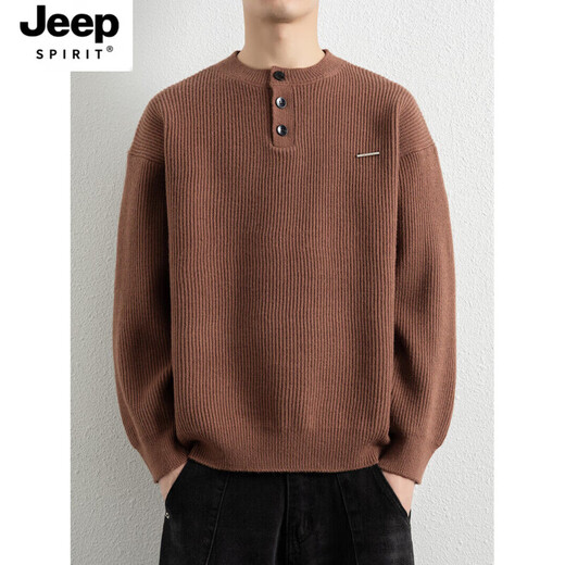JEEP SPIRIT Jeep sweater men's new autumn and winter loose round neck white sweater with sweater for boys Henry shirt handsome WE25621 white M recommended 95-115Jin Jin equals 0.5 kg
