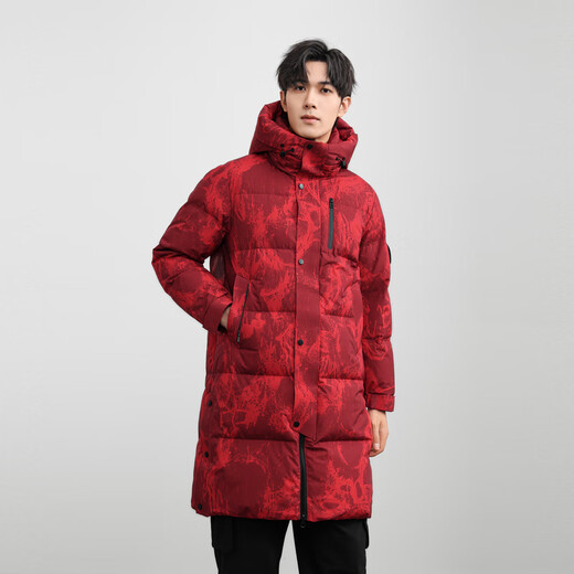 雪中飞新款中长款连帽羽绒服男女同款时尚简约保暖抗寒休闲舒适 鸿运迷彩|9196 2XL /180/100A