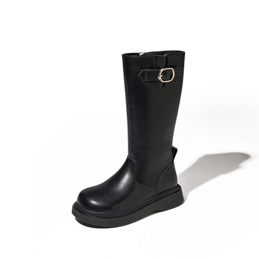 Red Dragonfly Children's Shoes Girls 2025 Winter Children's Cotton Shoes Leather Boots Black High Boots Q54BM073 Black 35