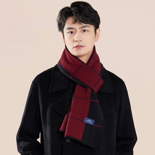 Pull back large plaid scarf for men in winter, warm and thickened scarf for boyfriend's birthday and New Year's gift box, black and red, comfortable on skin/warm and stylish