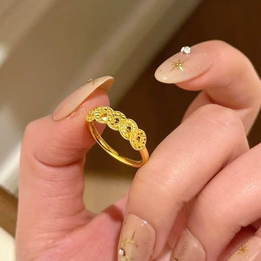 The Promise of Love Shattered Ice Five Emperors Money Ring Women's Explosive Ring Copper Coin Money Ring Birthday Gift for Girlfriend and Wife