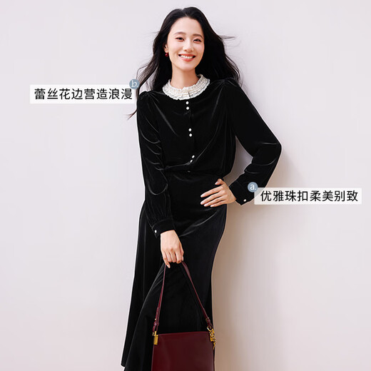 Xiangying French black velvet shirt for women 2025 winter new style super nice lace temperament long-sleeved top black S 155/80A/85-95Jin Jin is equal to 0.5 kg