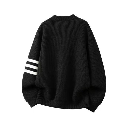 Henry collar sweater for men, autumn and winter warm outerwear, trendy brand lazy sweater, black L