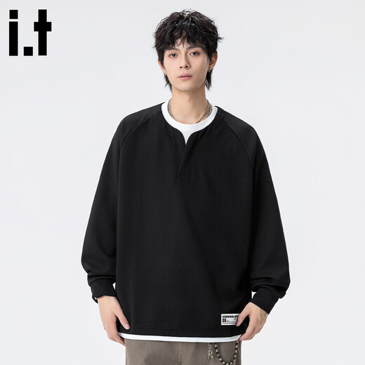 CHOCOOLATE it2025 Autumn Henry Collar Sweatshirt Men's Loose Casual Pullover Black M Recommended 110Jin Jin is equal to 0.5kg -125Jin Jin is equal to 0.5kg