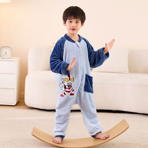 Ultraman men's and large children's flannel one-piece pajamas autumn and winter thickened boy baby children's coral velvet sleeping bag Ultraman men's thin style 125