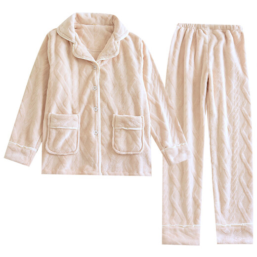 Einfarbiger Flanell-Pyjama von Red Bean für Damen, langärmelig, Herbst und Winter, warmes, samtiges und verdicktes Paar-Hauskleidungsset, Herrenblau M