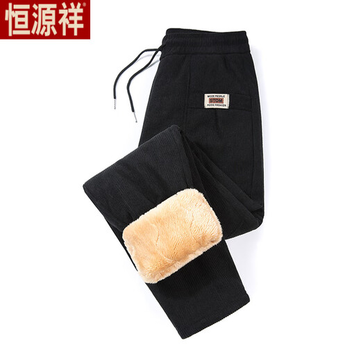 Hengyuanxiang middle-aged and elderly corduroy women's autumn and winter cotton pants with velvet and thickening for grandma plus size mother lamb velvet warm pants black (thick and velvet) 6XL recommended 160-180Jin Jin equals 0.5 kg