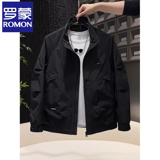 ROMON Workwear Stand Collar Jacket Men's 2025 Spring and Autumn New Fashion Brand Versatile Casual American Jacket Black L Recommended 115-130 Jin Jin equals 0.5 kg