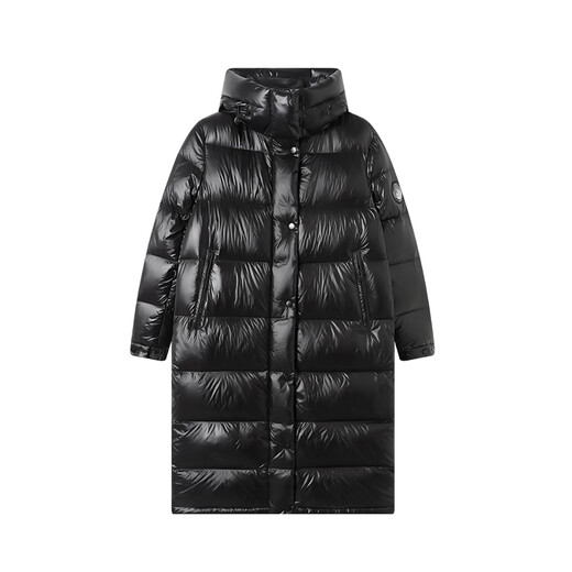 Made in Tokyo, Black Gold Series, Imported White Goose Down Jacket, Mid-Length Down Jacket, Women's Winter Jacket, Obsidian Black M