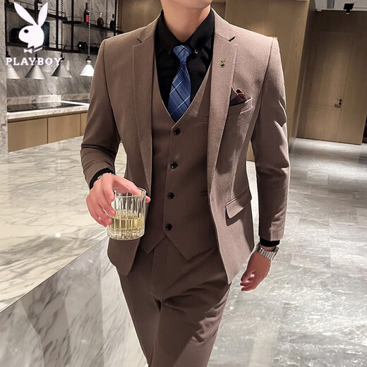 Playboy (PLAYBOY) suit suit men's jacket British slim fit Korean style groom wedding dress formal casual suit 2019 brown single suit 2XL recommended to wear 136-155Jin Jin equals 0.5 kg