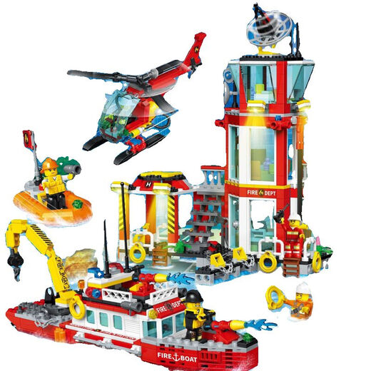 Shantou Lincun QL2260 Fire Series Marine Fire Station Rettungsboot Zusammengebautes Spielzeug Kinderbaustein Geschenk 389110-Hochhaus-Rettungsferngesteuertes Feuerwehrauto