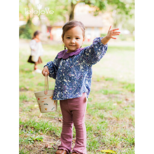 LELE JOVE Nordic style girls' double-layer gauze printed princess long-sleeved shirt Flower Language Pink 90 cm