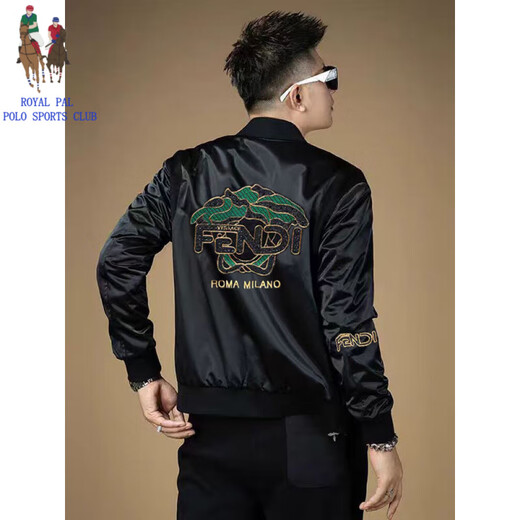 ROYAL PALM POLO SPORTS CLUB European station high-quality stand-up collar jacket for men spring and autumn 2025 new trendy sequin embroidered jacket casual baseball uniform black 2XL