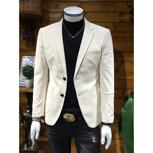 Rowswell2025 new spring and autumn corduroy suit for young men Korean version slim retro business casual small suit jacket black XL