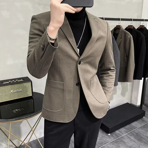 Xixi Shishi suit woolen suit men's autumn and winter Korean version slim business casual thick velvet brown woolen suit single piece L