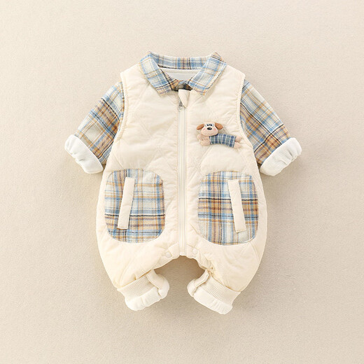 G.duck小黄鸭婴儿衣服秋冬夹棉加厚外出服一岁宝宝秋冬装背带裤衬衣套装 米白色连体衣 90cm 90码建议1~2岁【 80-】cm