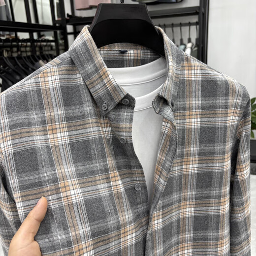 老人头（LAORENTOU）经典款加厚纯棉格子长袖衬衫中青年男士秋季 IF-25143蓝红格 XL 推荐140-160斤